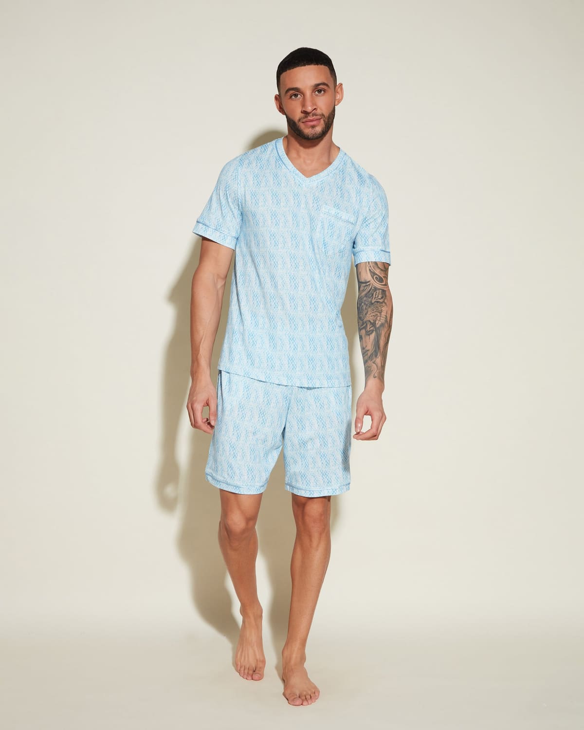 Men's Short Sleeve Top & Shorts Pajama Set - India Diamond/ Aasmani Blue