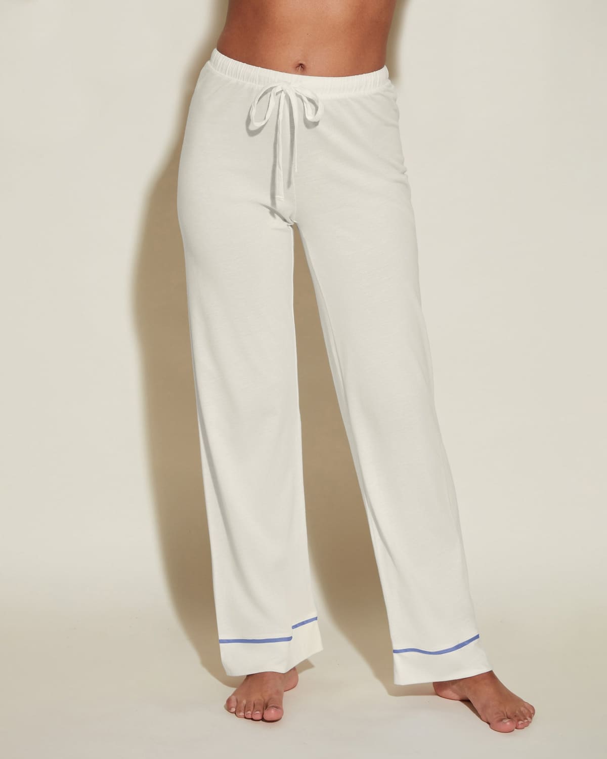 Petite Long Sleeve Top & Pant Pajama Set - Moon Ivory/Portofino Blue