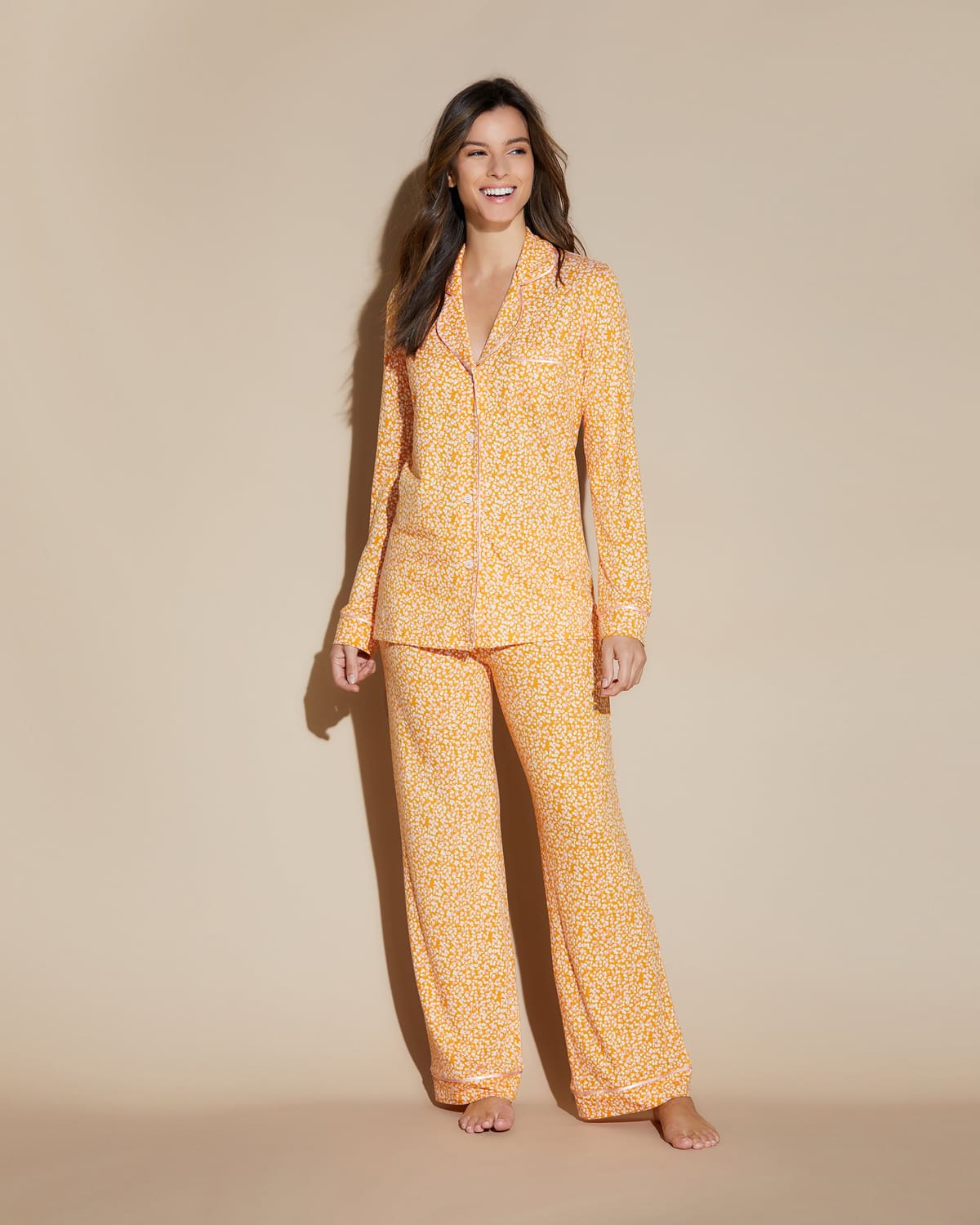 Petite Printed Long Sleeve Top & Pant Pajama Set - Flora Sole/Fiore