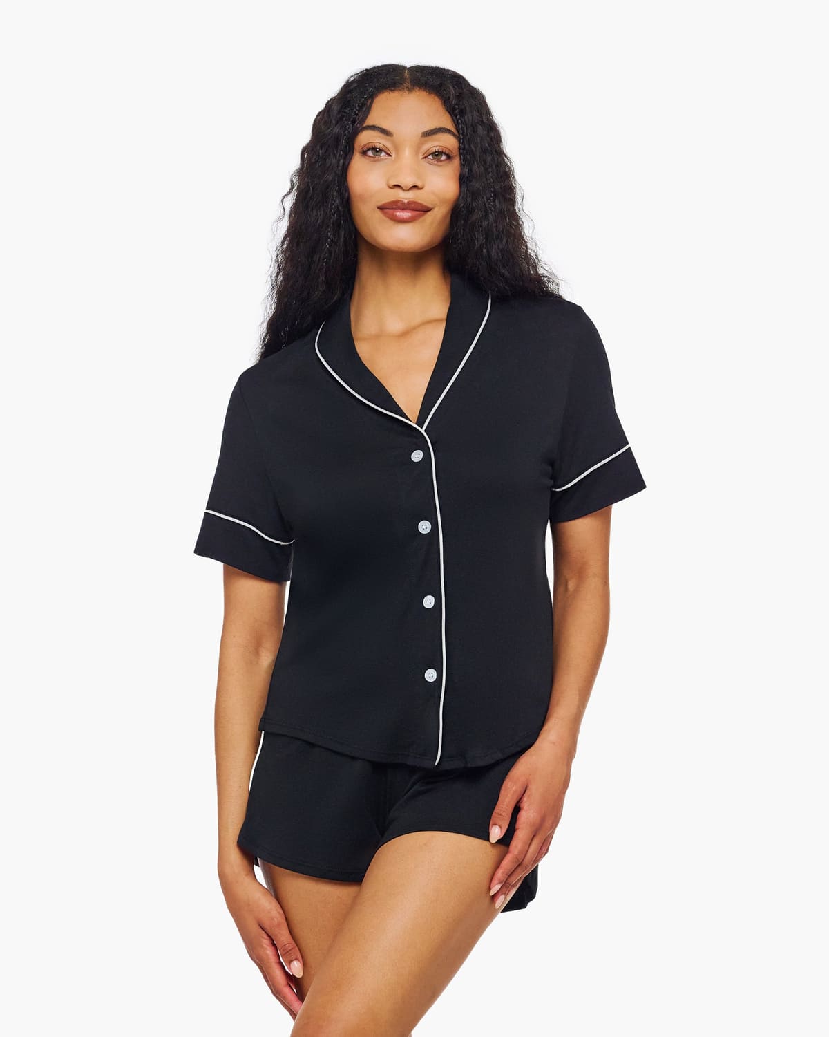 Short Sleeve Top & Boxer Set - Black/Moon Ivory