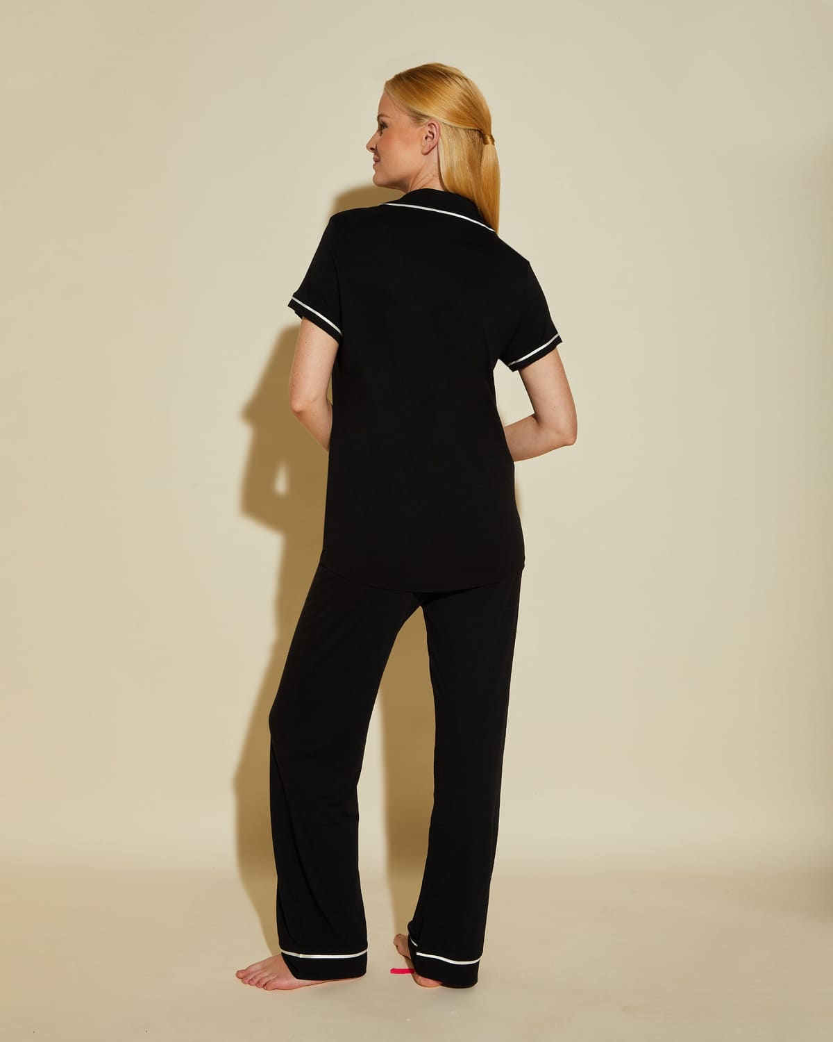 Short Sleeve Top & Pant Pajama Set - Black/Ivory