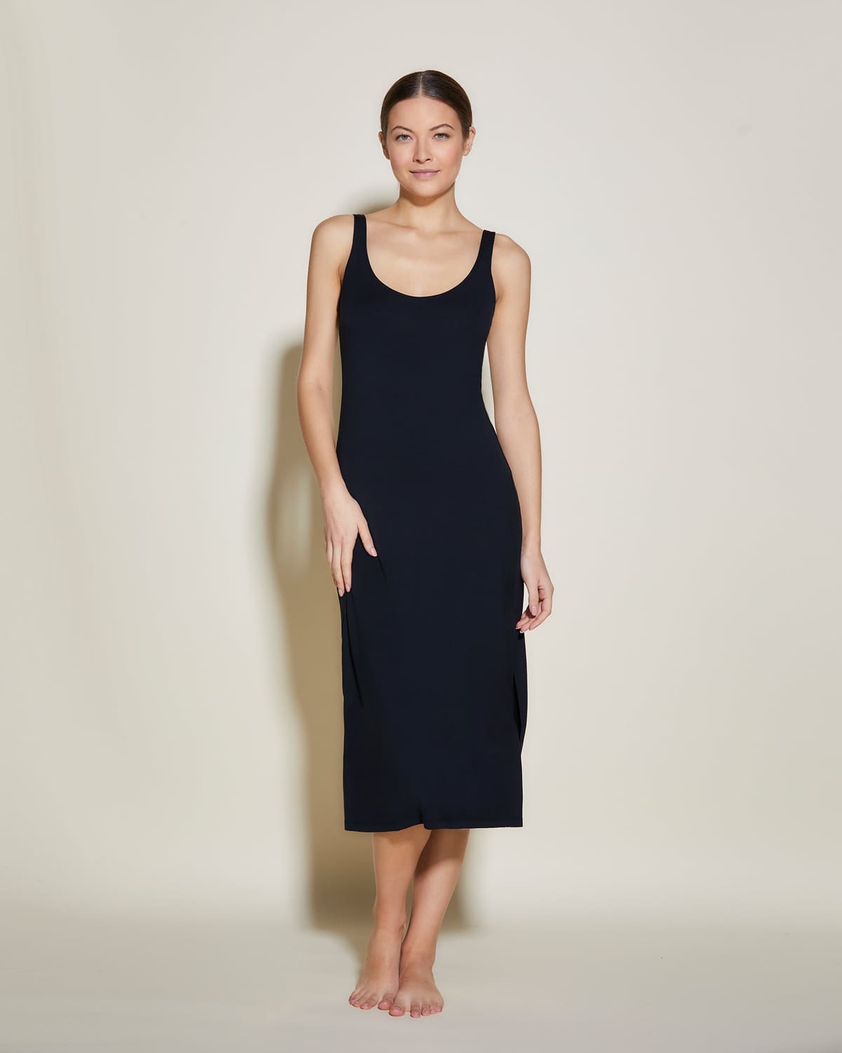 Side Slit Dress - Black/Black