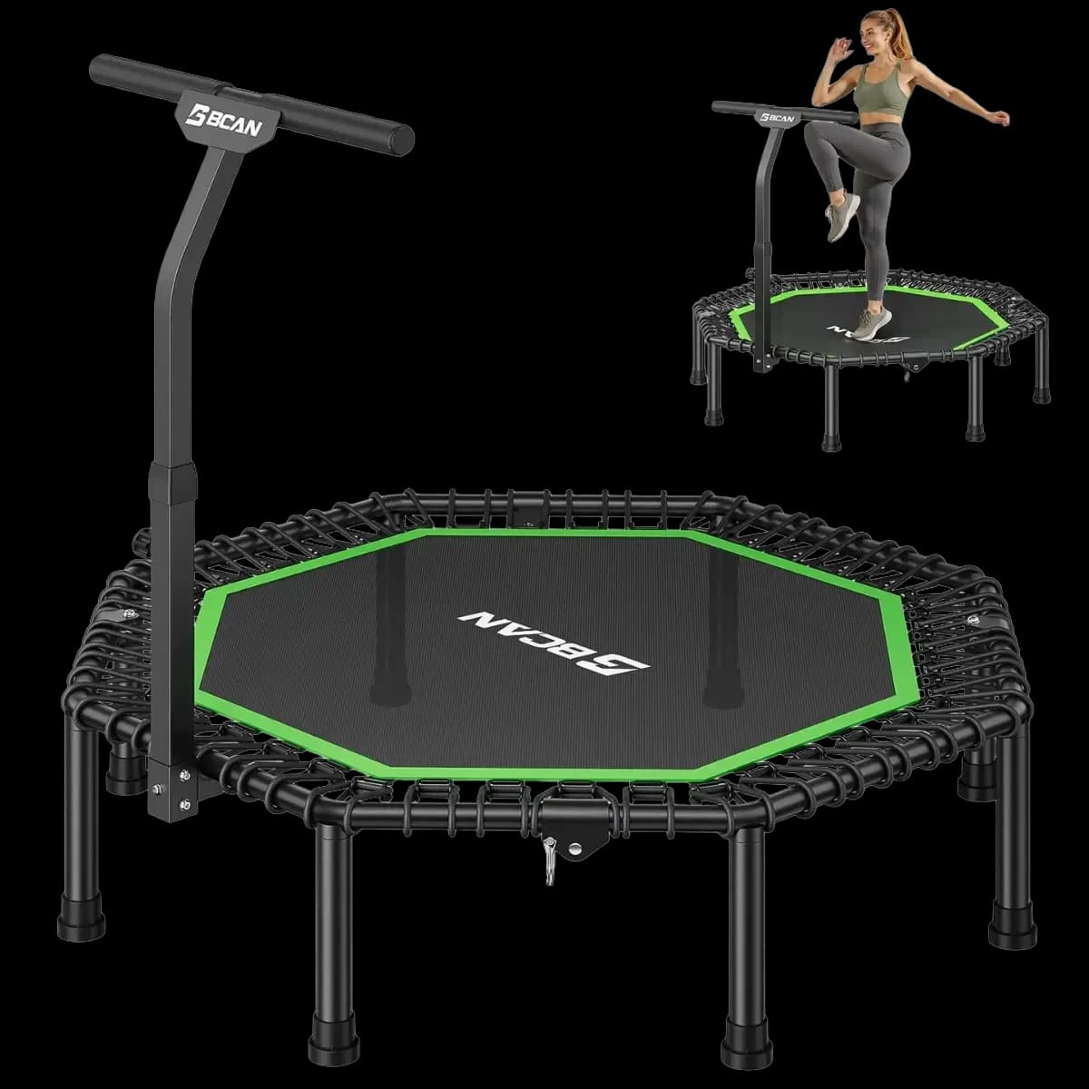 FED Fitness Bcan Series BT3 Octagonal Foldable Bungee Trampoline 51" With T-Adjustable Handlebar
