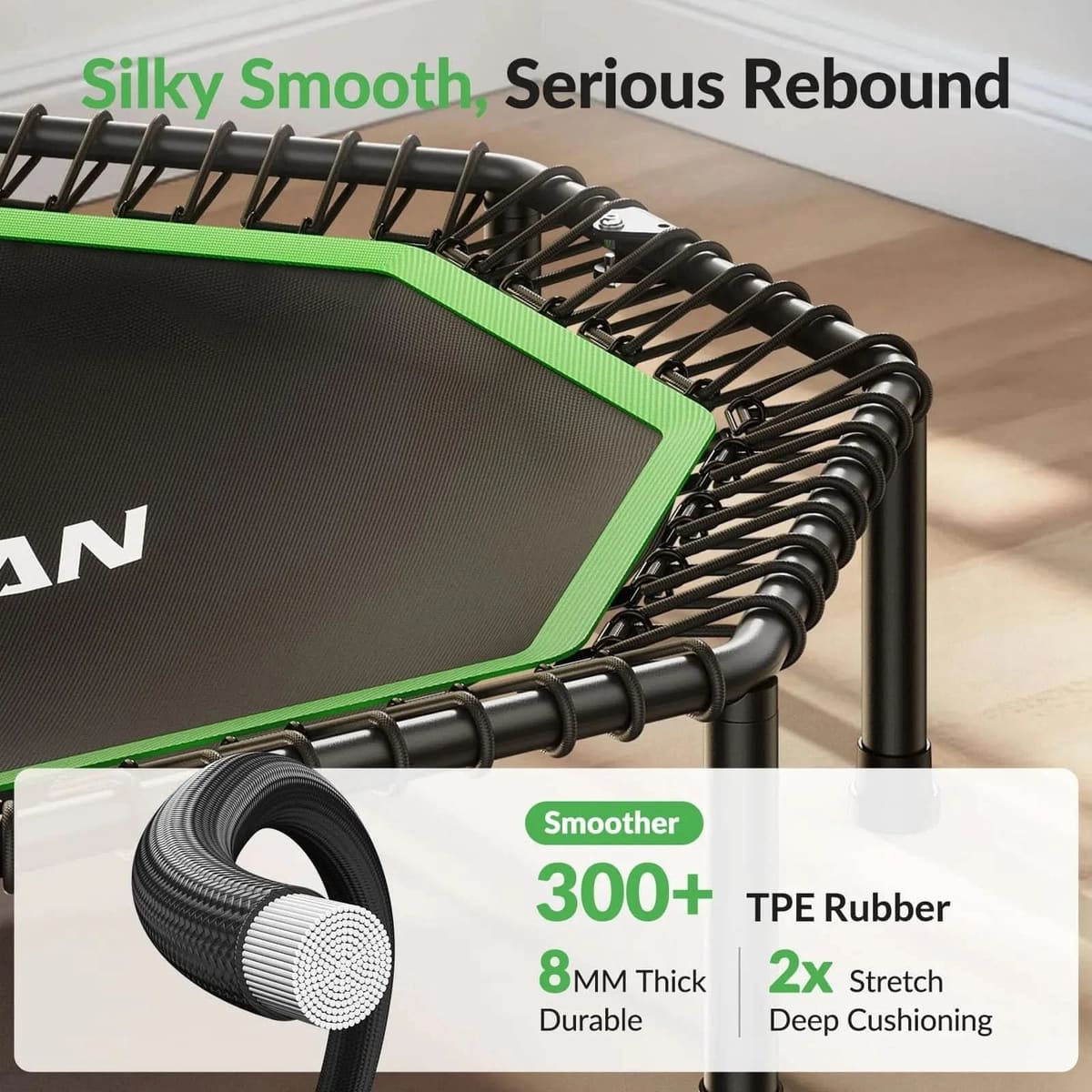 FED Fitness Bcan Series BT3 Octagonal Foldable Bungee Trampoline 51" With T-Adjustable Handlebar