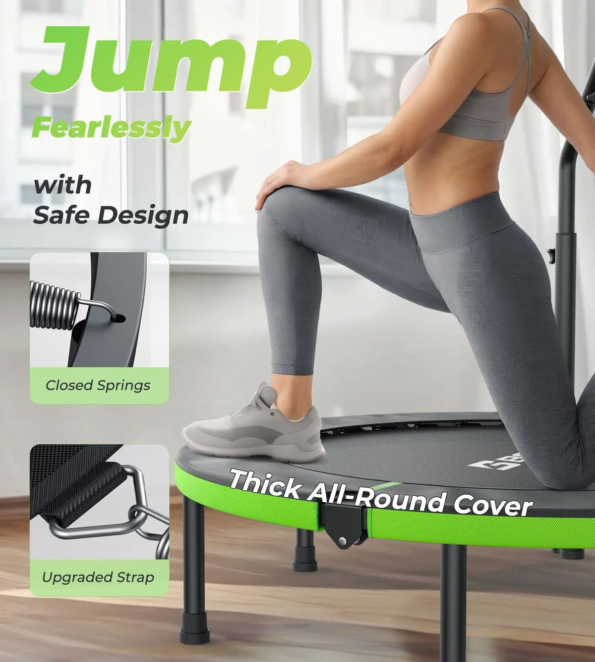 FED Fitness Bcan Series SP3 Foldable Adult Mini Spring Trampoline With Handlebar & Spring Cover