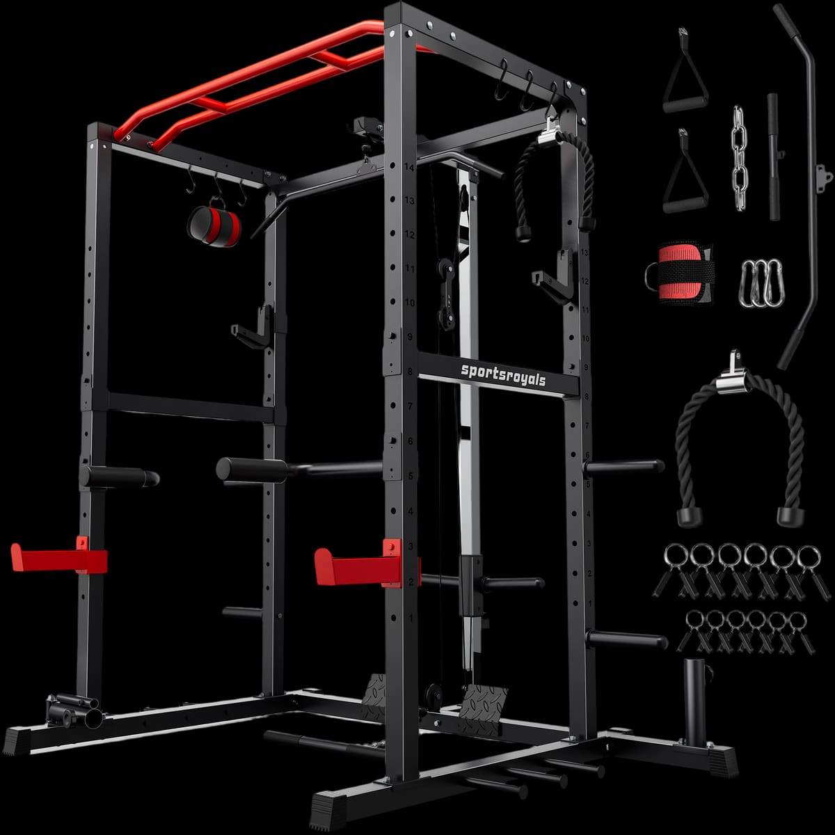 FED Fitness Sportsroyals Series RK2 Multi-Function Power Rack with Adjustable Cable System