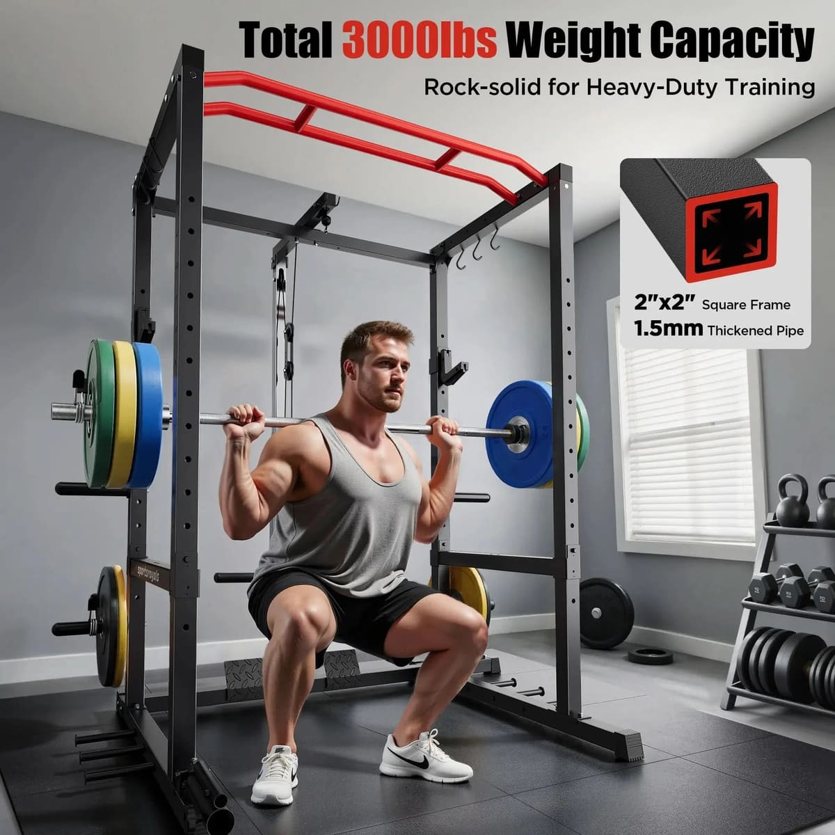 FED Fitness Sportsroyals Series RK2 Multi-Function Power Rack with Adjustable Cable System