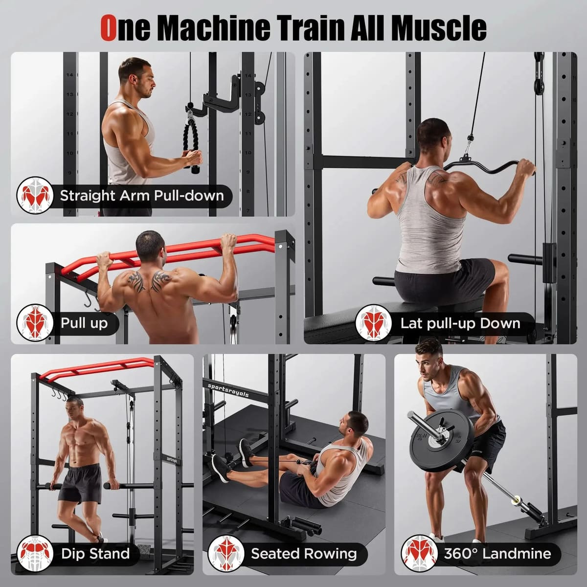 FED Fitness Sportsroyals Series RK2 Multi-Function Power Rack with Adjustable Cable System