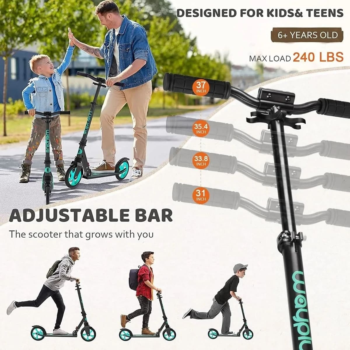 FED Fitness Wayplus Series KS1 Adjustable Foldable Kick Scooter