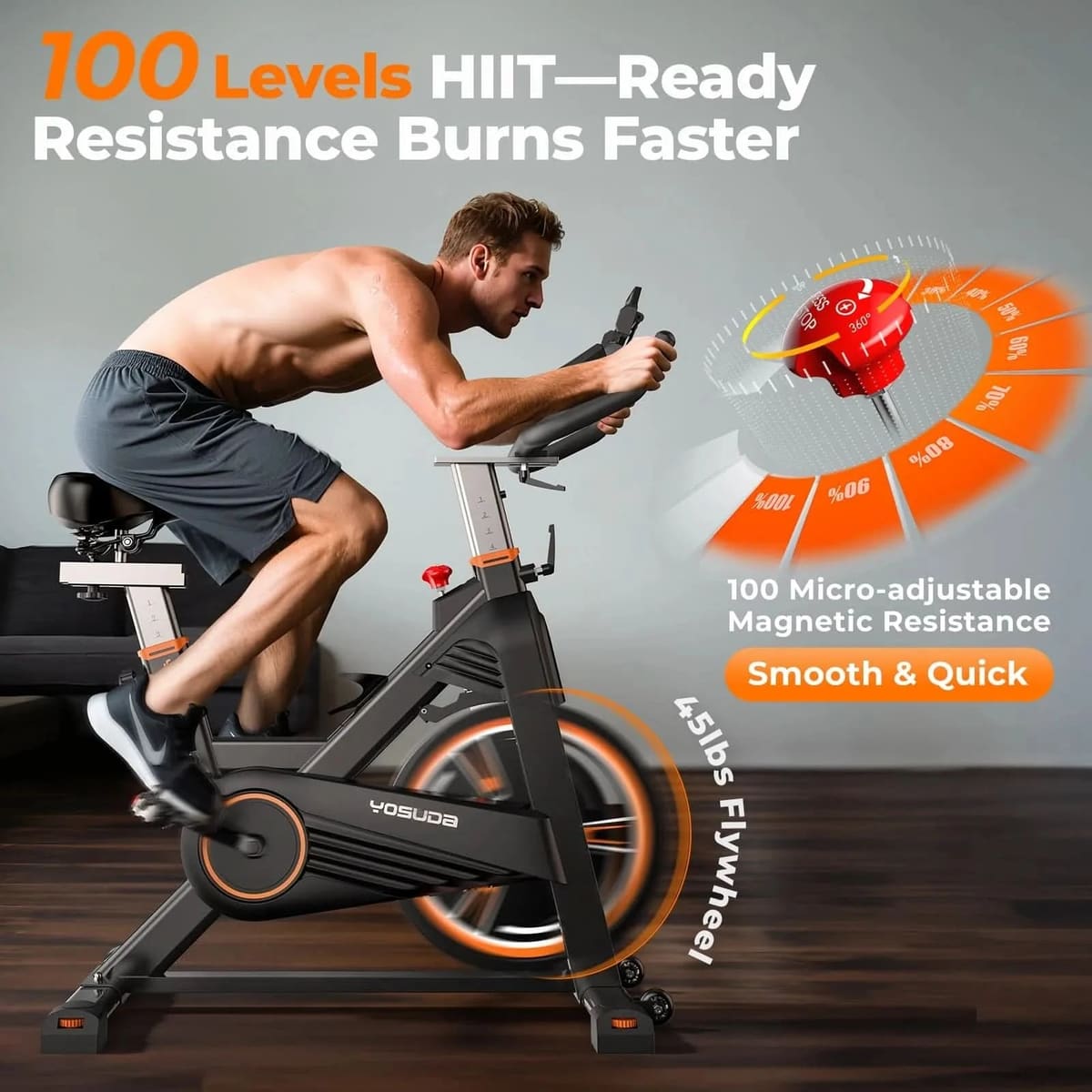 FED Fitness Yosuda Series EB2 Fully-Adjustable Indoor Cycling Bike with 350 LBS Capacity