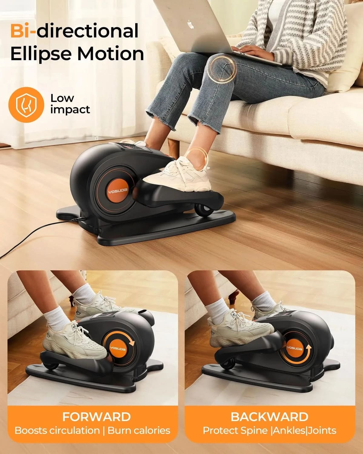 FED Fitness Yosuda Series ET1 Under-Desk Elliptical Trainer with Pre-Set Auto Modes