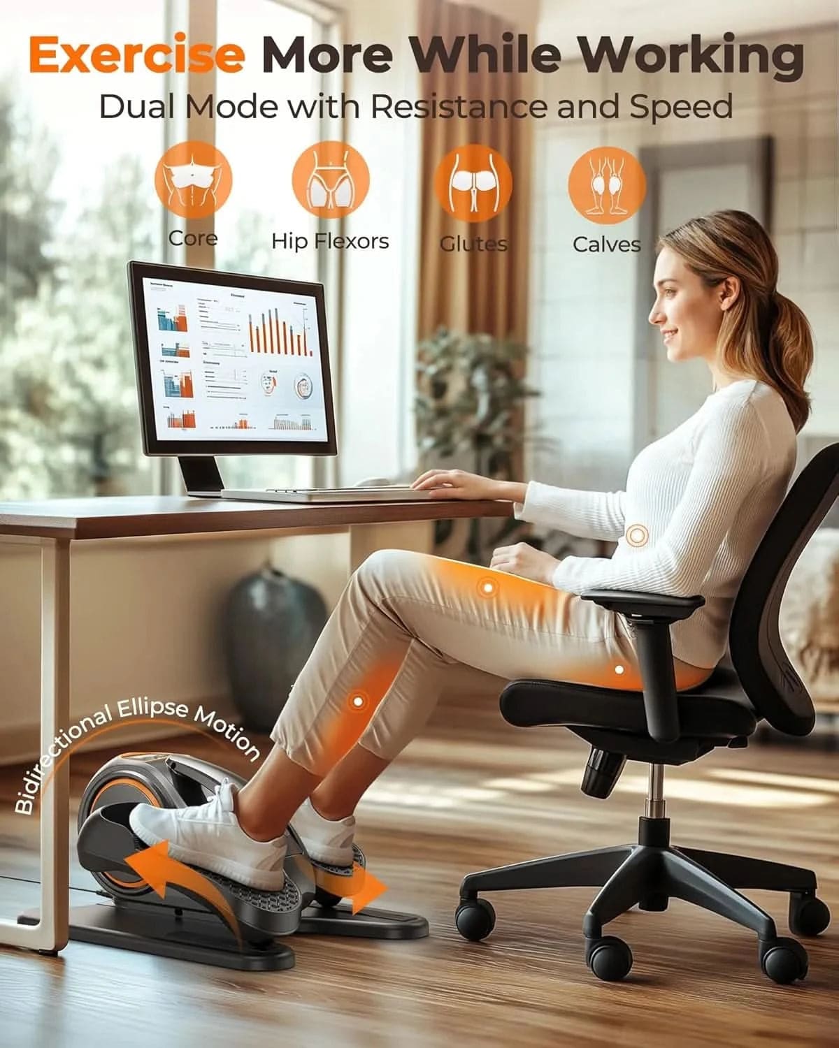 FED Fitness Yosuda Series ET2 Under-Desk Elliptical Trainer With Resistance & Speed Control