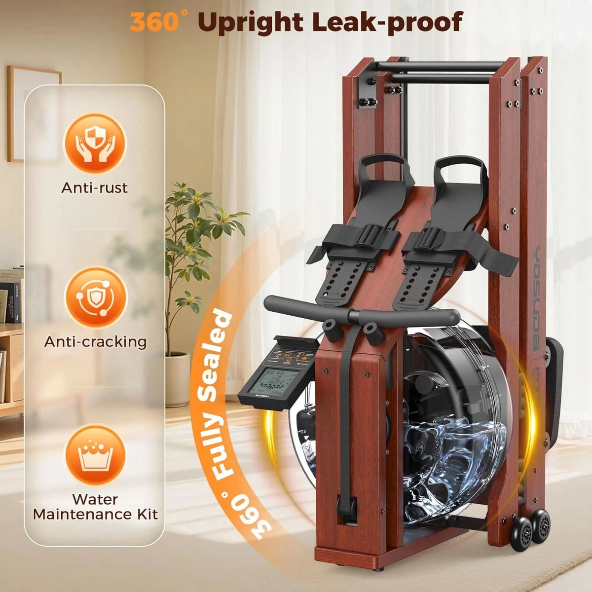 FED Fitness Yosuda Series RM5 Wooden Water Foldable Rowing Machine