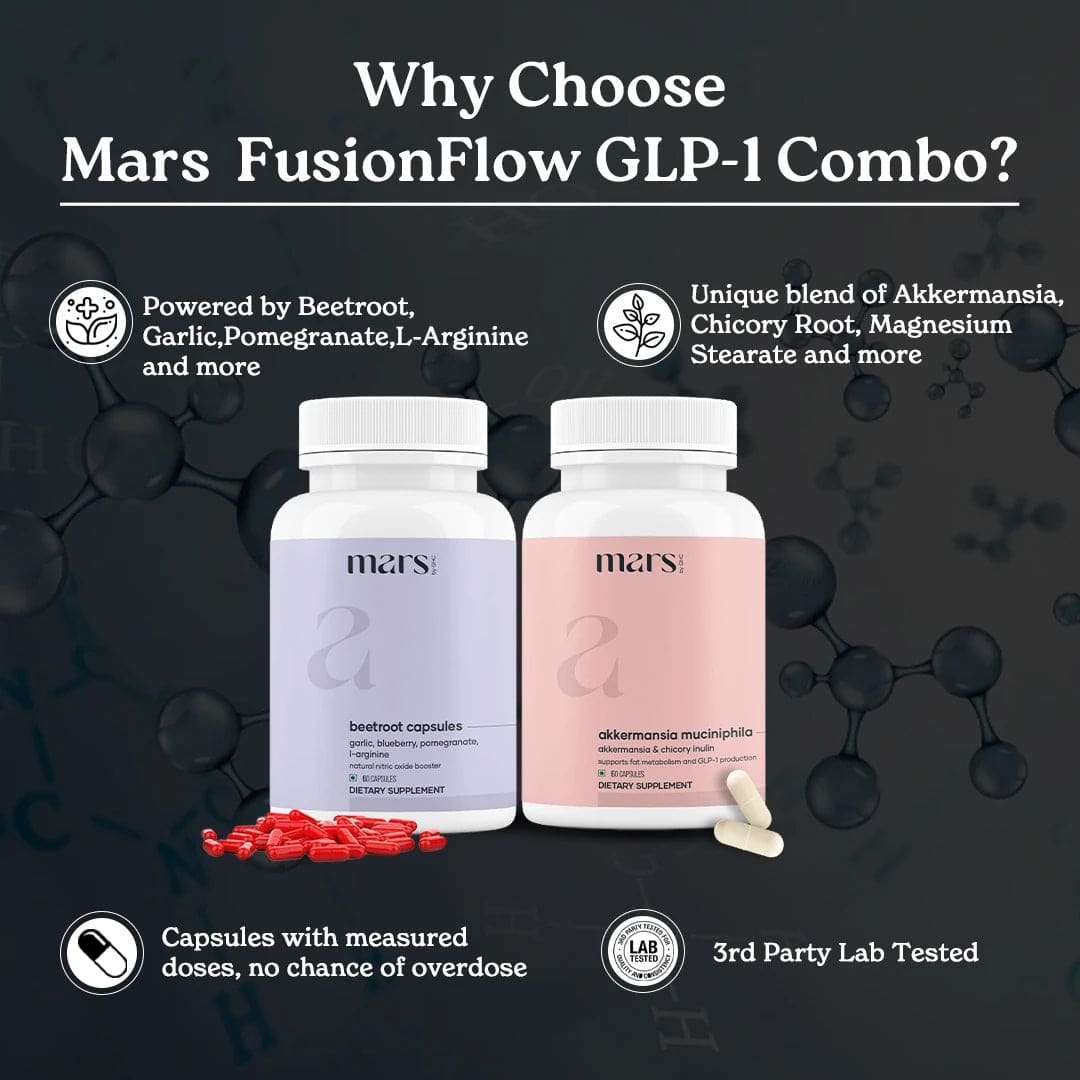 FusionFlow GLP-1 Combo: Mars Beetroot Nitric Oxide Booster & Mars Akkermansia Muciniphila Capsules