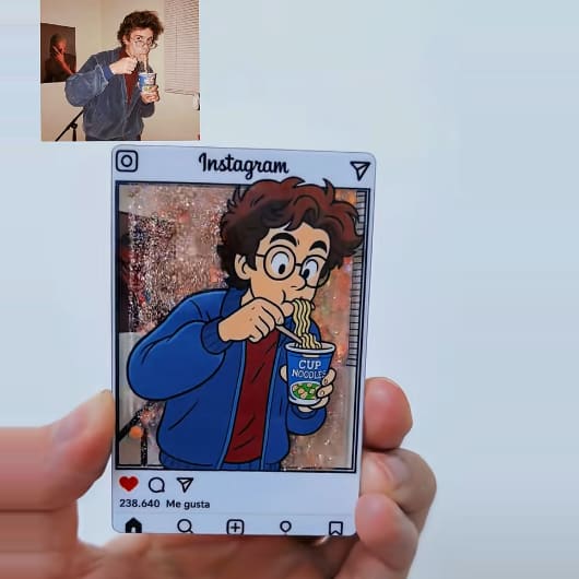 Custom Cartoon Photo Glitter Acrylic Fridge Magnet Instagram Style Personalized Gift