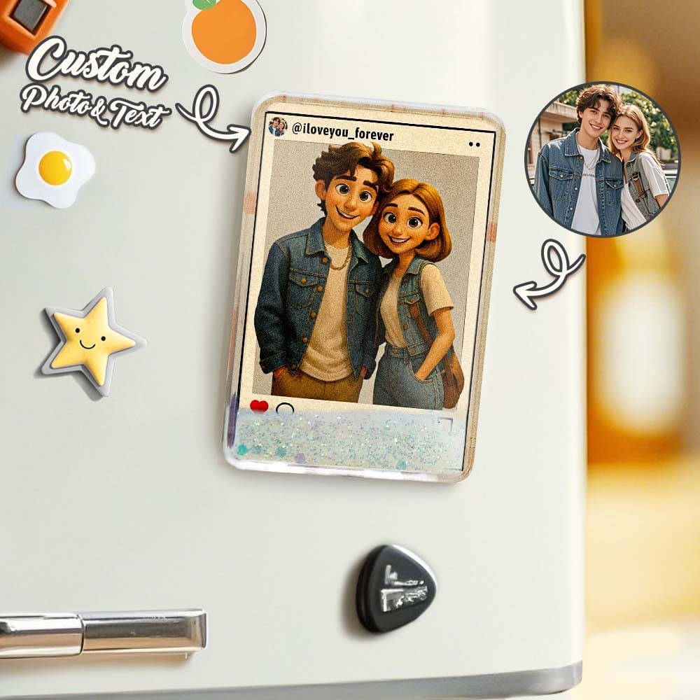 Custom Cartoon Style Art Gift Personalized Flowing Sand Quicksand Acrylic Fridge Magnets Couple's Gifts Wedding Gifts