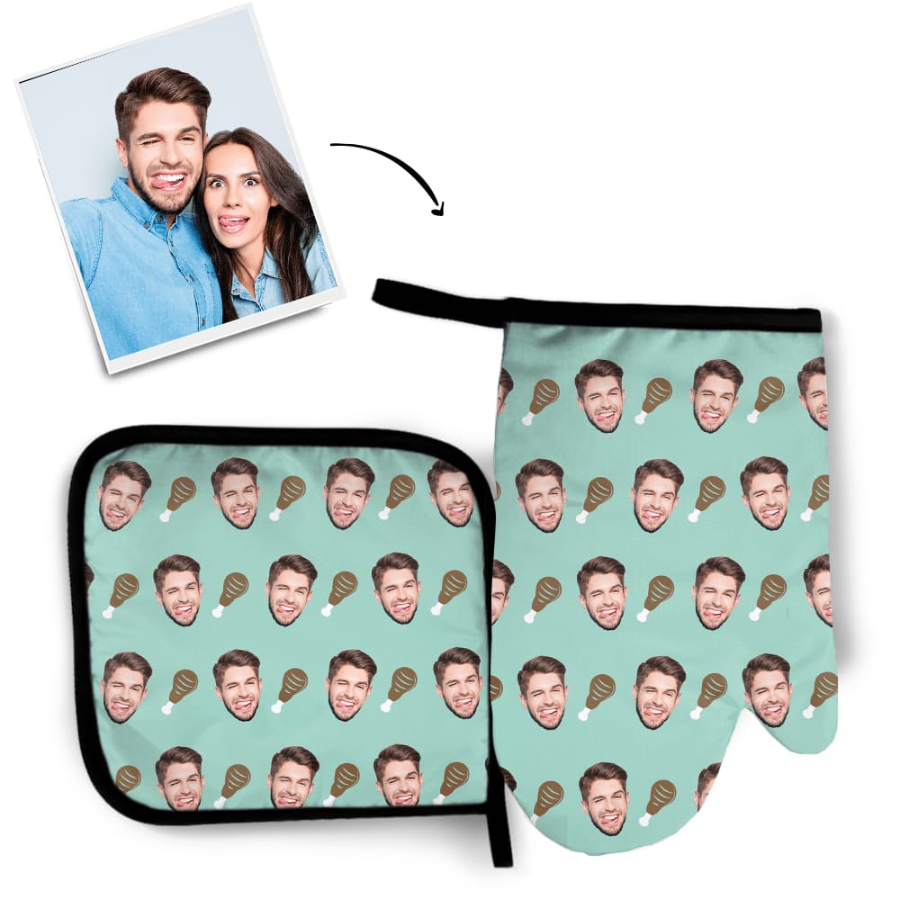 Custom Face Oven Glove and Pot Holder Set Kitchen Gifts For Wife
