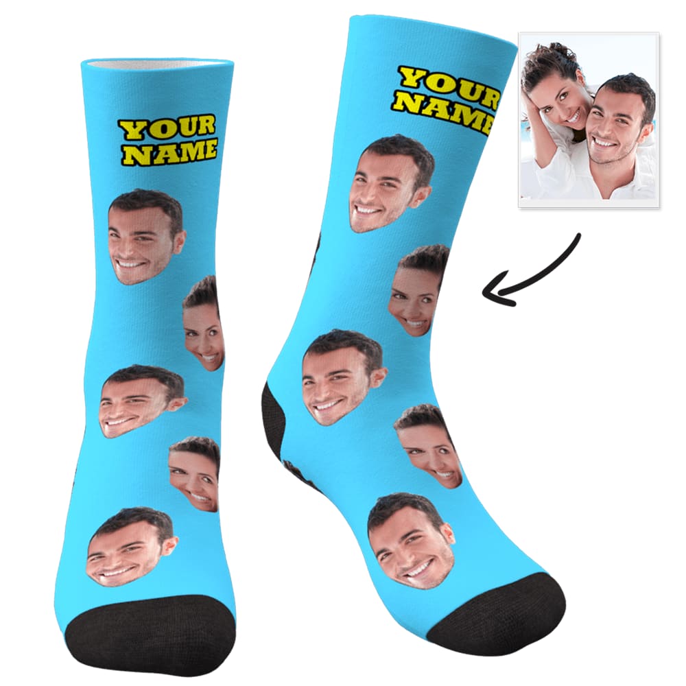 Custom Face Socks With Your Text 3D Preview Colorful Socks Christmas Gifts