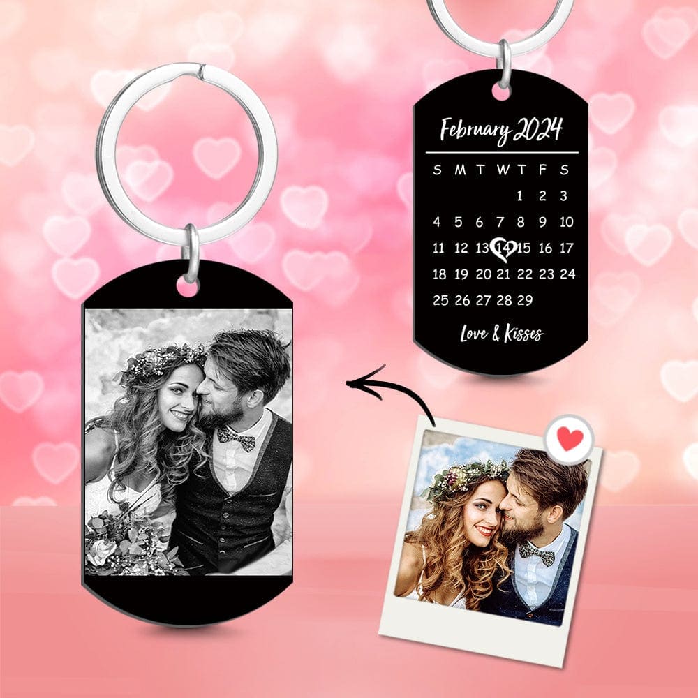 Custom Photo Engraved Keychain Wedding Gift Couples