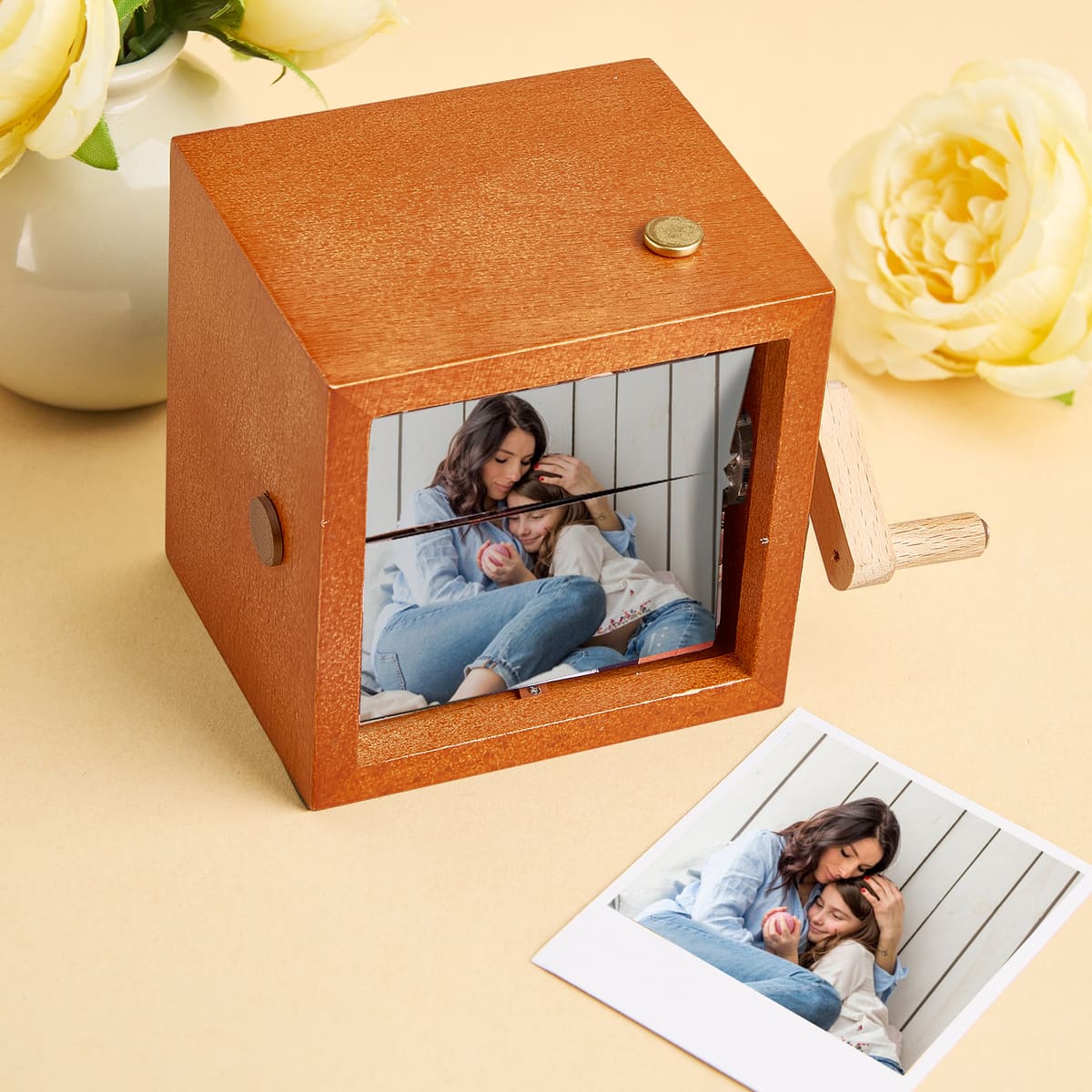 Custom Photo Flipbook Frame Animation Machine Mechanical Hand-cranked Flipbook Box Photo Album with Light Black Walnut Valentine's Gifts