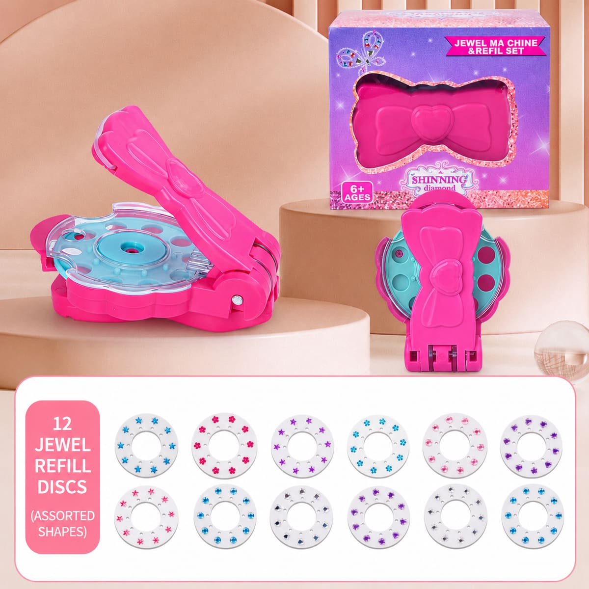 Hair Gem Stamper Toy Kit for Girls Glam Bling Styling Machine DIY Arts Crafts Perfect Gift Toys for Kids
