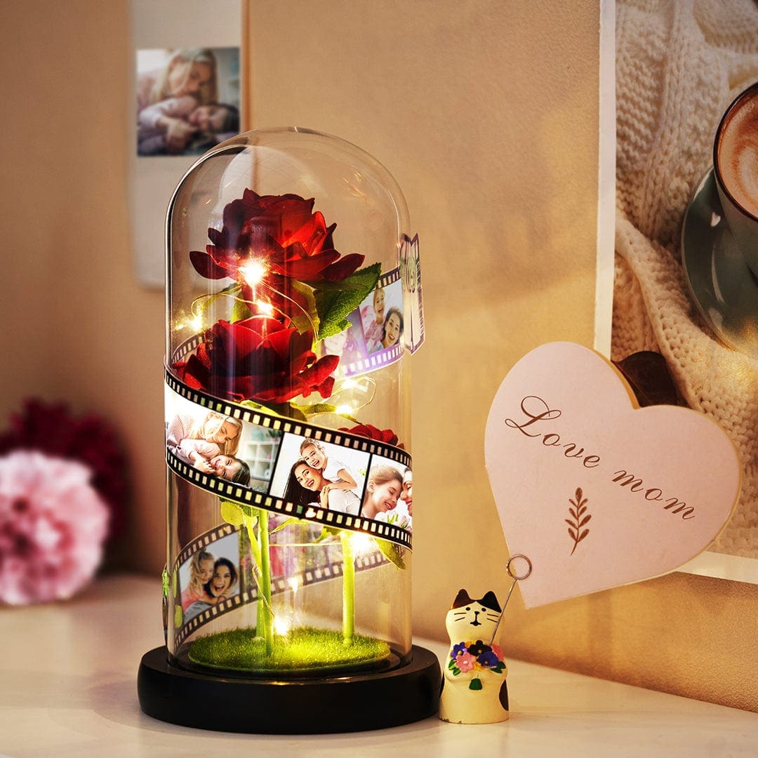 Mother's Day Film Rose Led Lamp Rose Flower in Glass Led Lamp Photo Album with Film Mother's Day Gifts