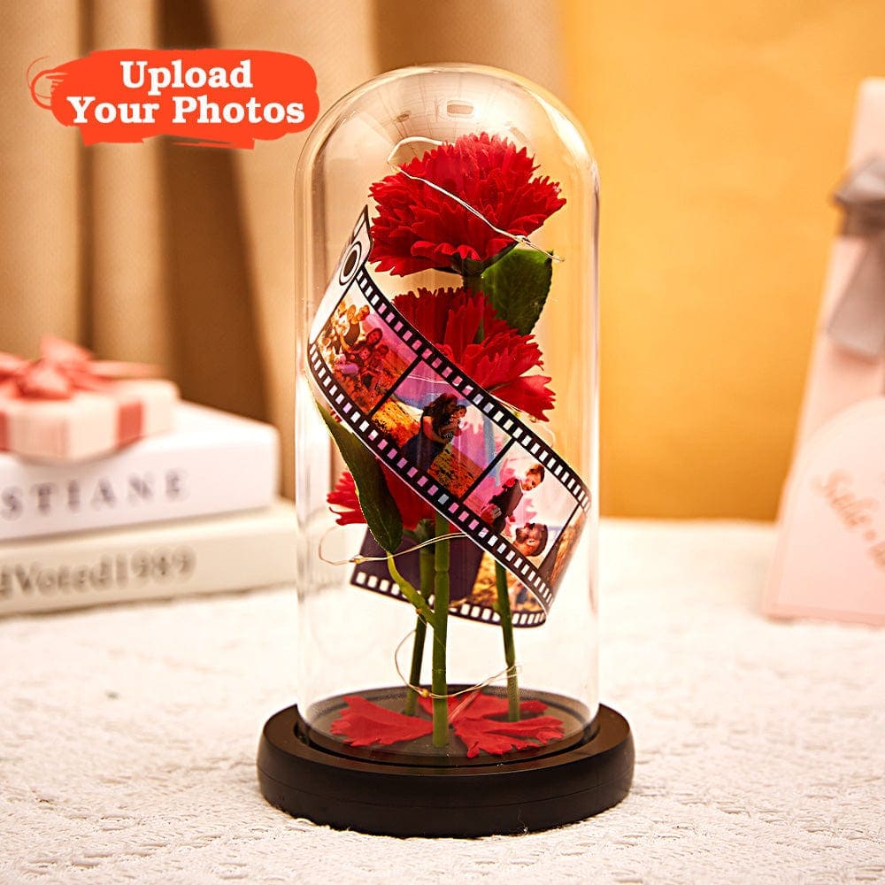 Mother's Day Gifts Carnation in Glass with Camera Film Custom Led Lamp