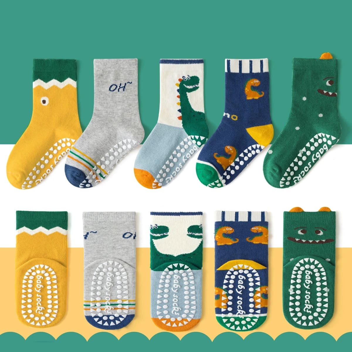 Non Slip Toddler Socks with Grippers Cute Cartoon Dinosaur Baby Grip Socks Anti Skid Floor Socks for Infant Kids Boys Girls