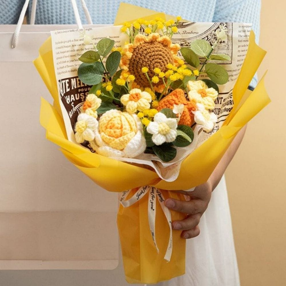 Wedding Gifts Crochet Flowers Bouquet Handmade Knitted Sunflower Bouquet Gift for Her