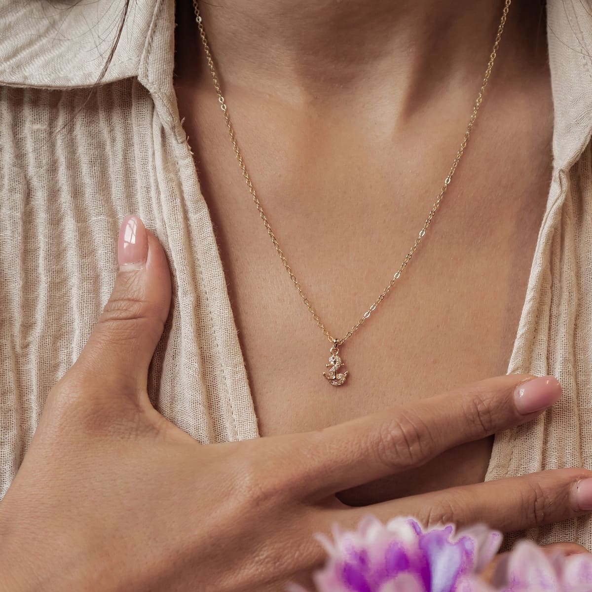 Anchor Sparkle Pendant Necklace Sterling Silver