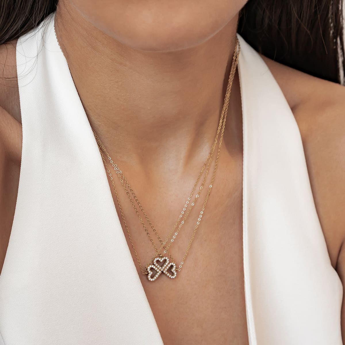 Bond Heart Three Crystal Necklace Set Waterproof