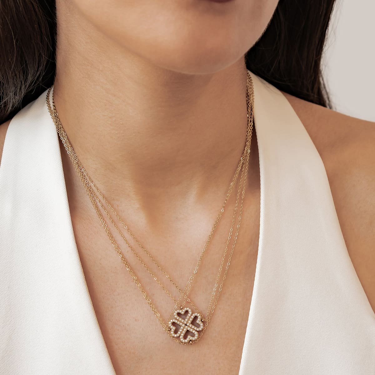 Bond Hearts Four Crystal Necklace Set Waterproof