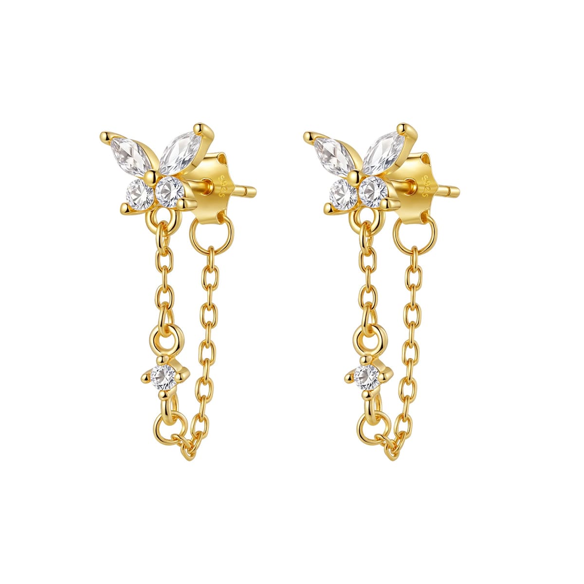 Butterfly Blossom Chain Earrings Sterling Silver