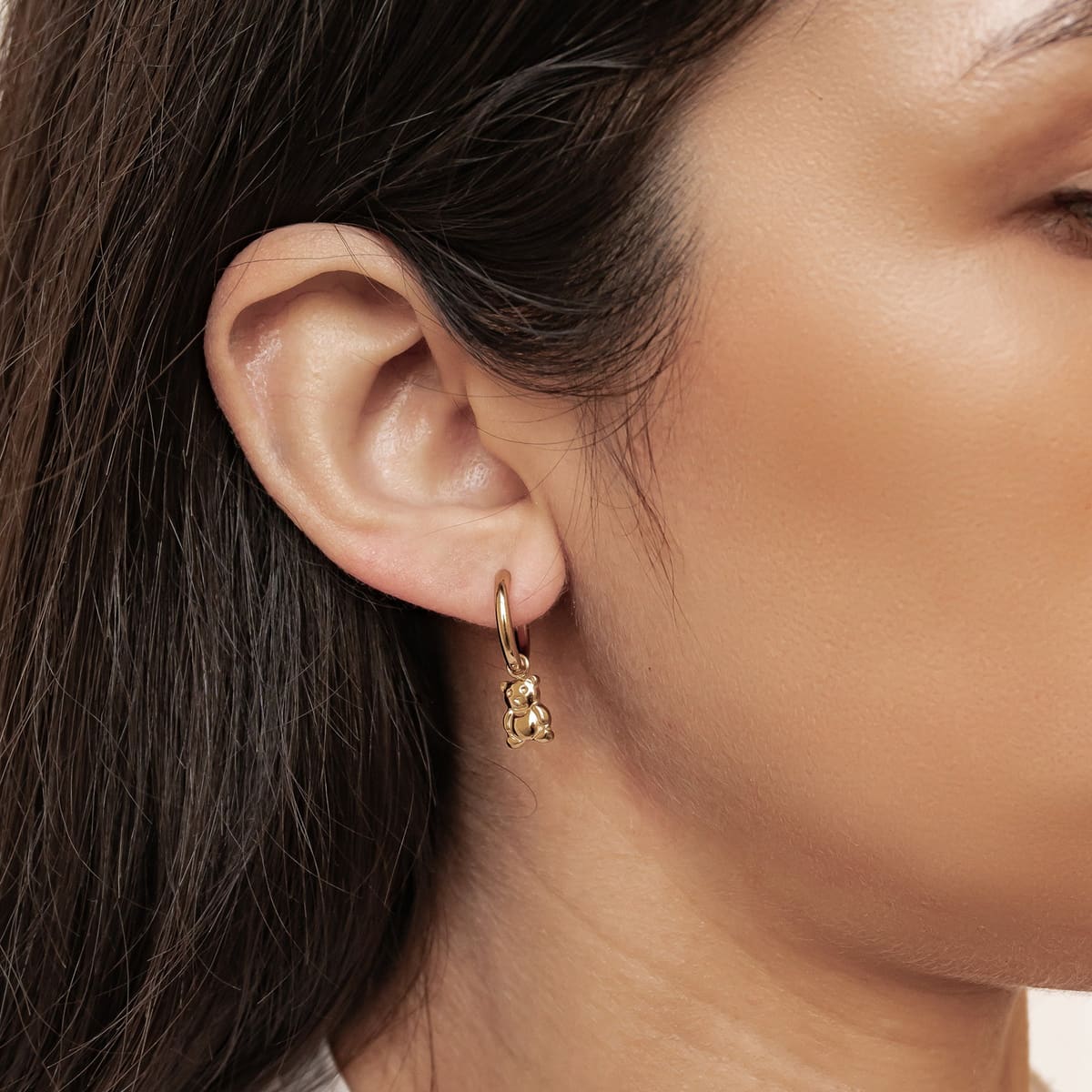 Chunky Teddy Bear Hoop Earrings Waterproof