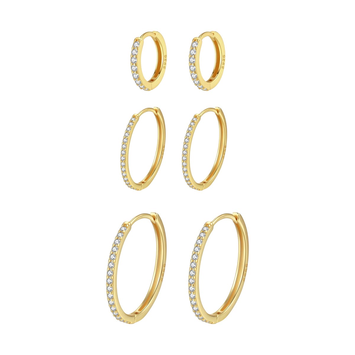 Clear Stone Trio Earring Hoop Set Sterling Silver