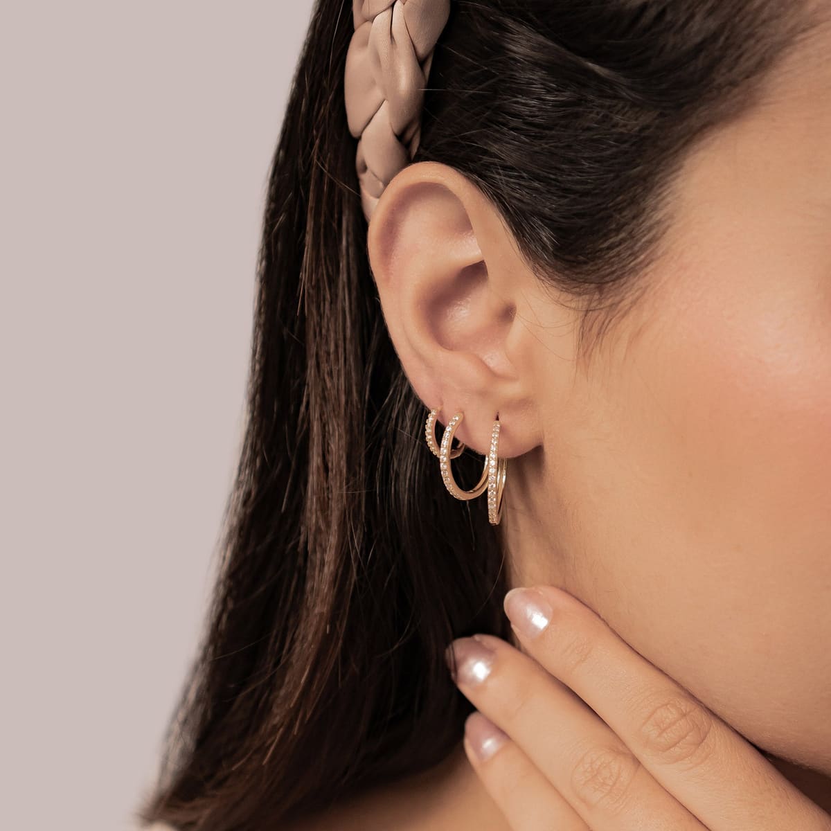 Clear Stone Trio Earring Hoop Set Sterling Silver