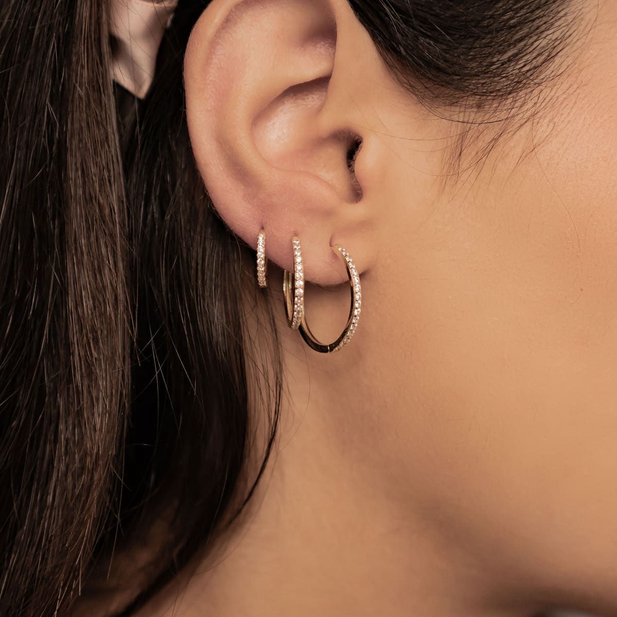 Clear Stone Trio Earring Hoop Set Sterling Silver