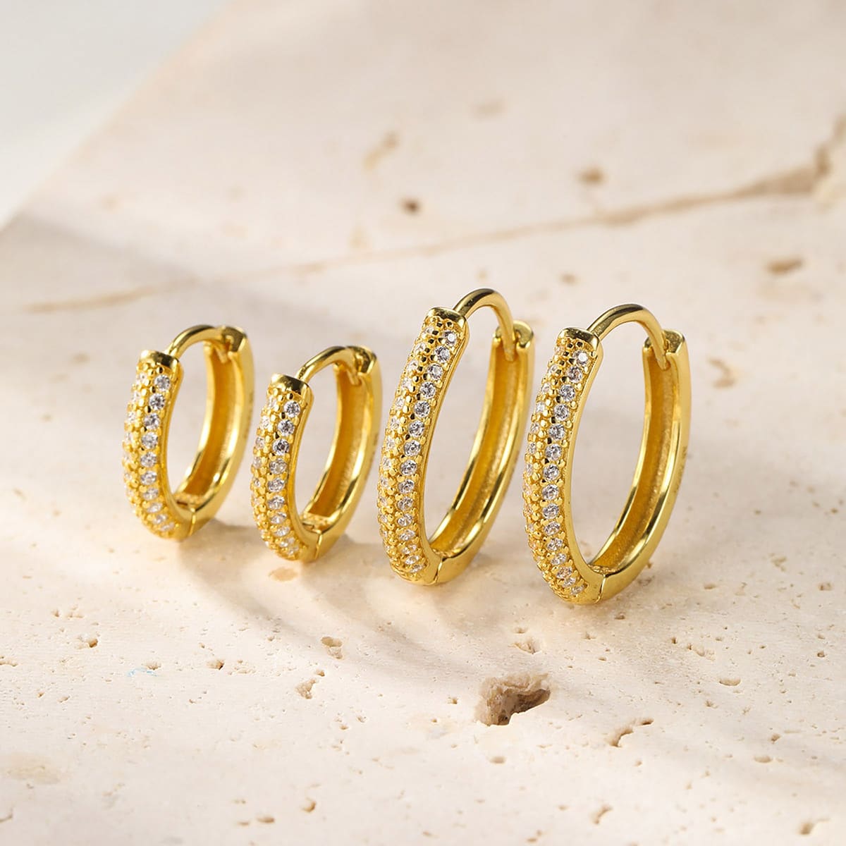 Double Clear Stone Hoop Earrings Sterling Silver