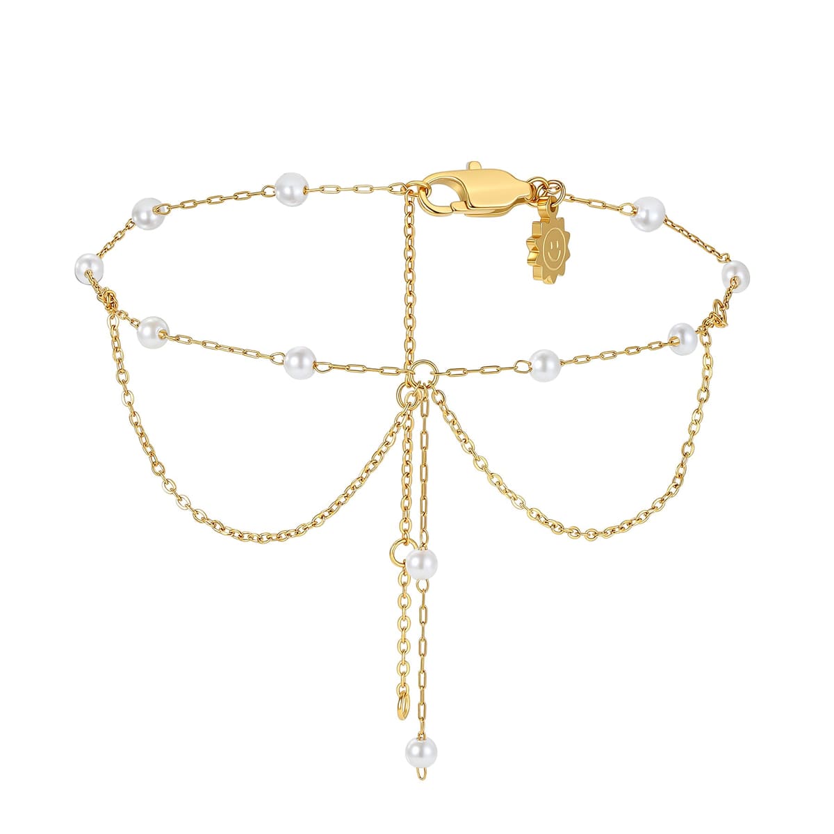 Double Pearl Drop Layered Anklet Waterproof