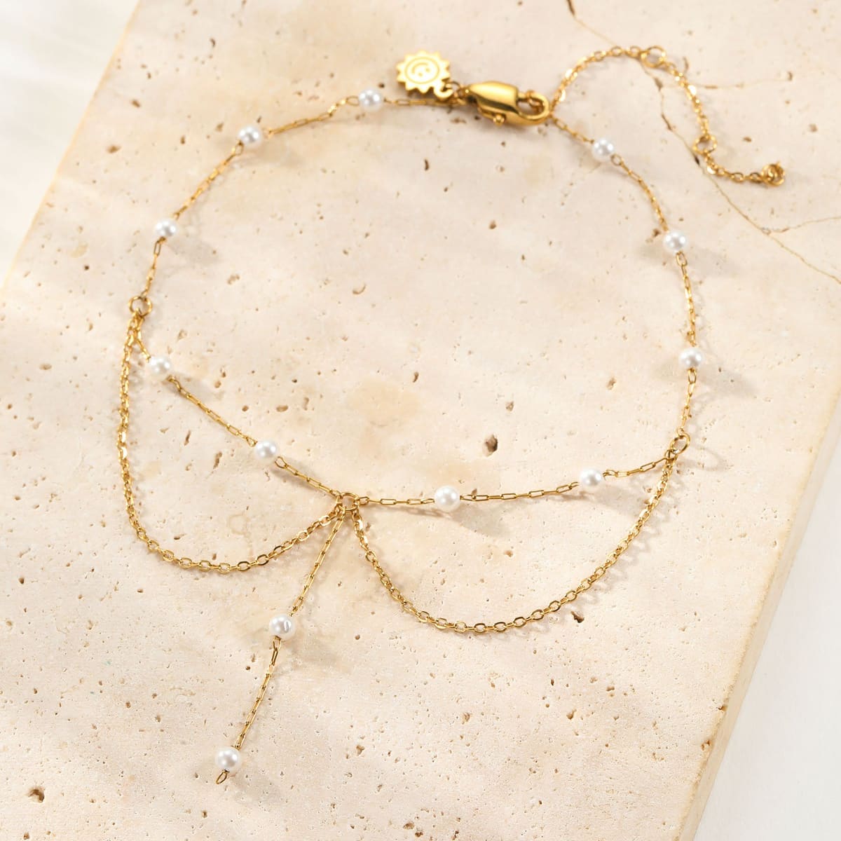 Double Pearl Drop Layered Anklet Waterproof