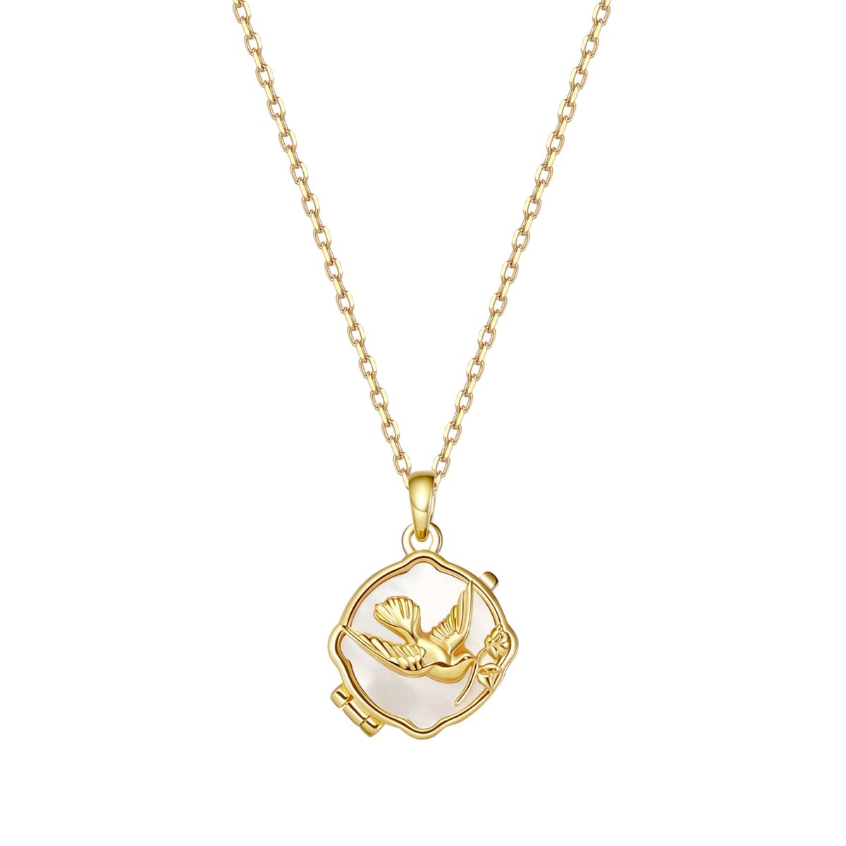 Dove & Olive Branch Locket Necklace Sterling Silver