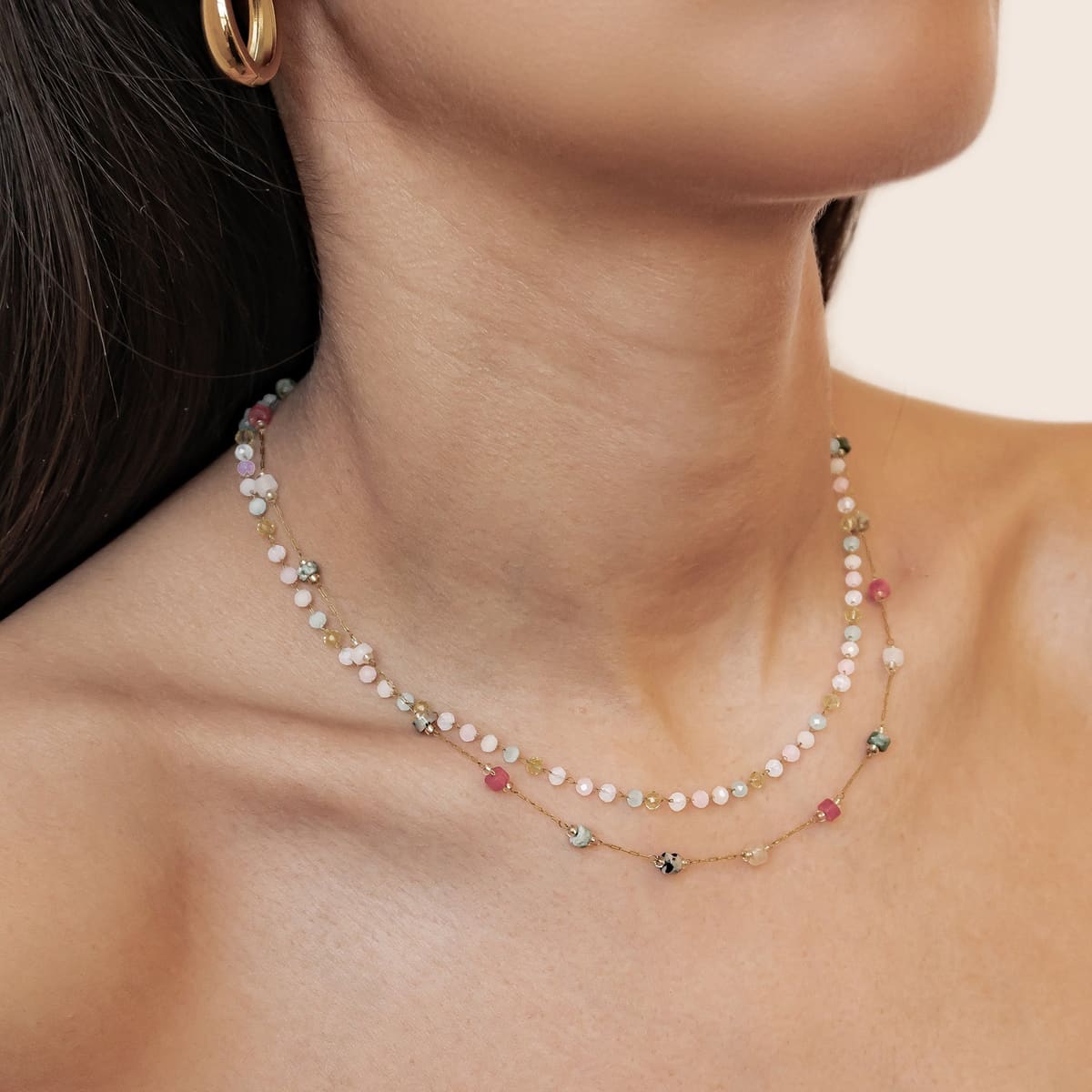 Earth Tone Multicolor Bead Necklace Waterproof