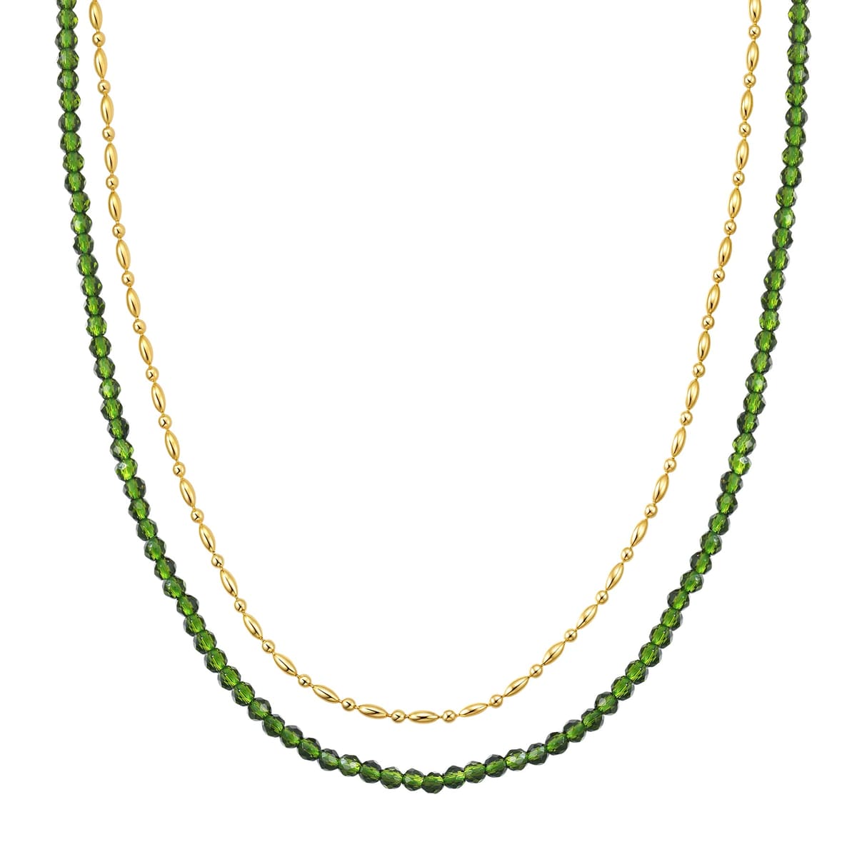 Emerald Green Layered Bead Necklace Waterproof