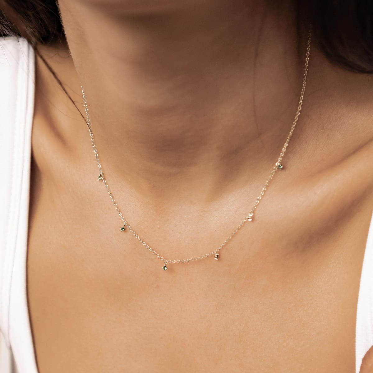 Green Gemstone Charm Necklace Sterling Silver