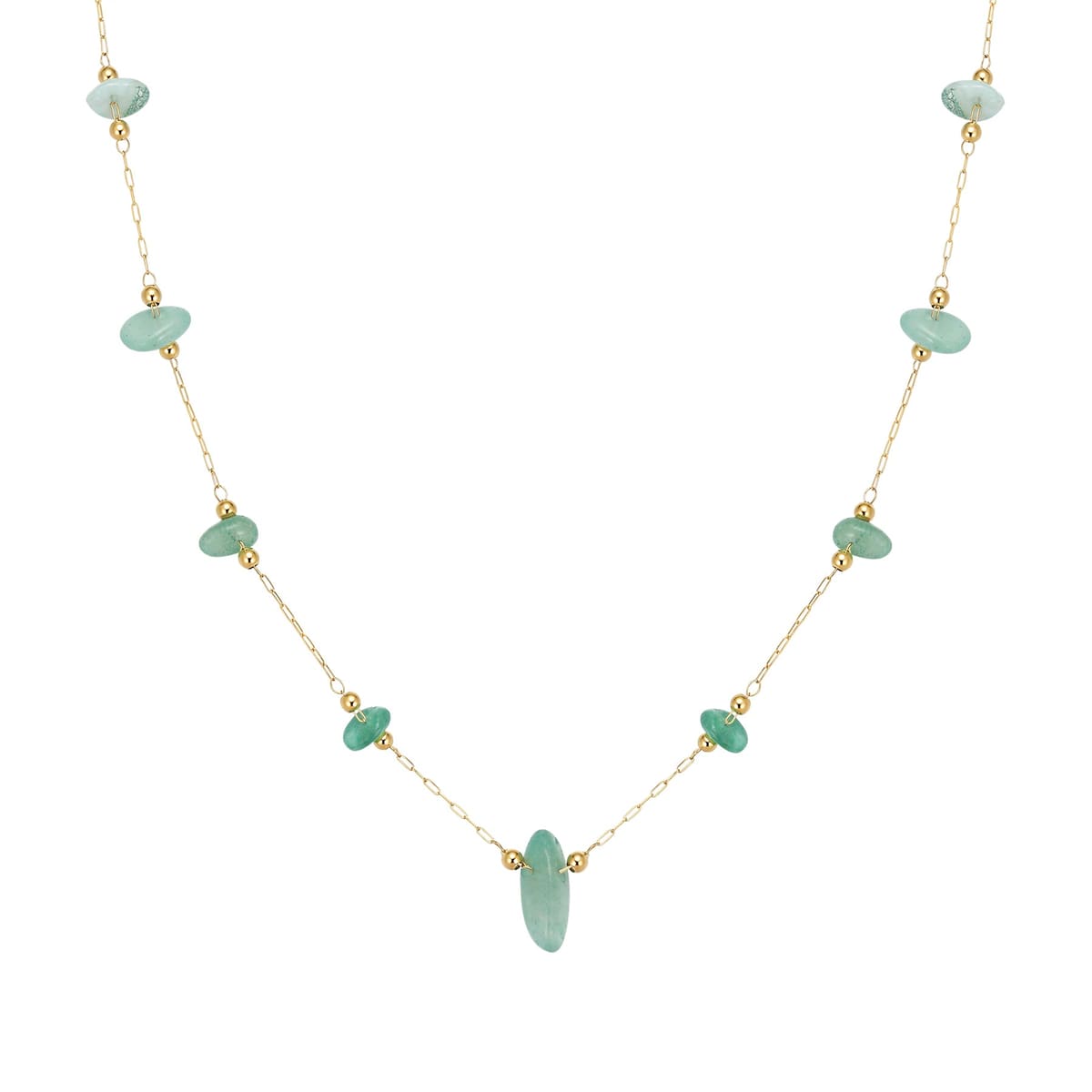 Green Stone Bead Necklace Waterproof