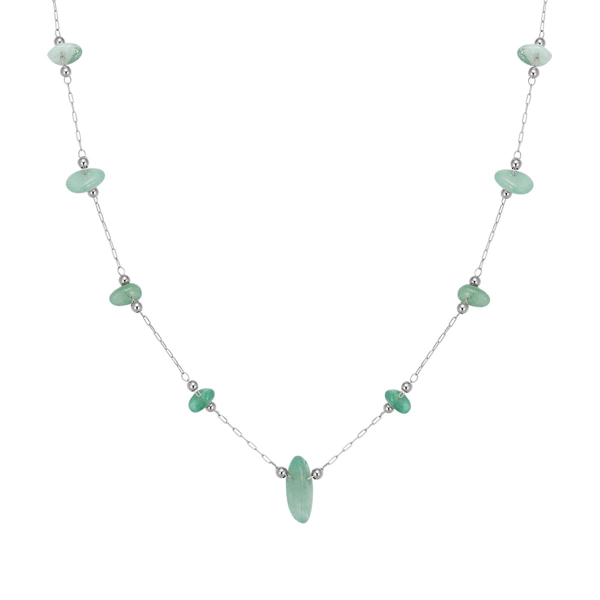 Green Stone Bead Necklace Waterproof