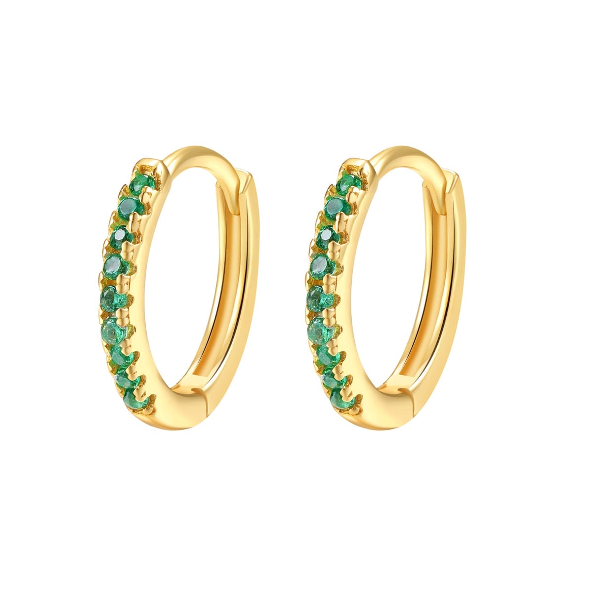 Green Stone Huggie Earrings Sterling Silver