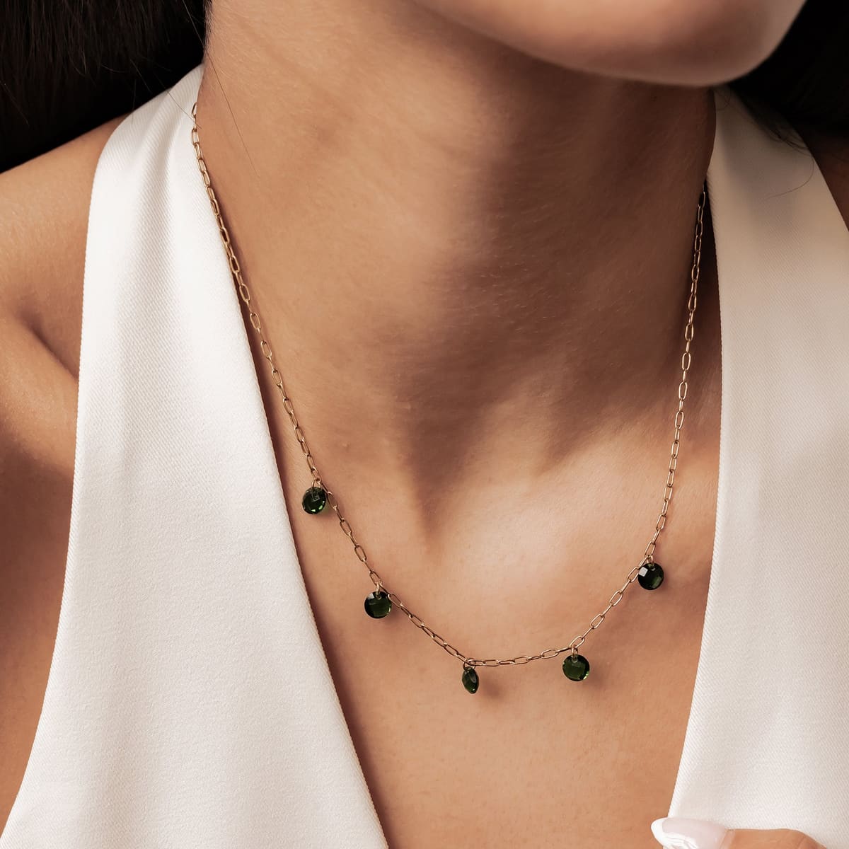 Green Stone Necklace Waterproof