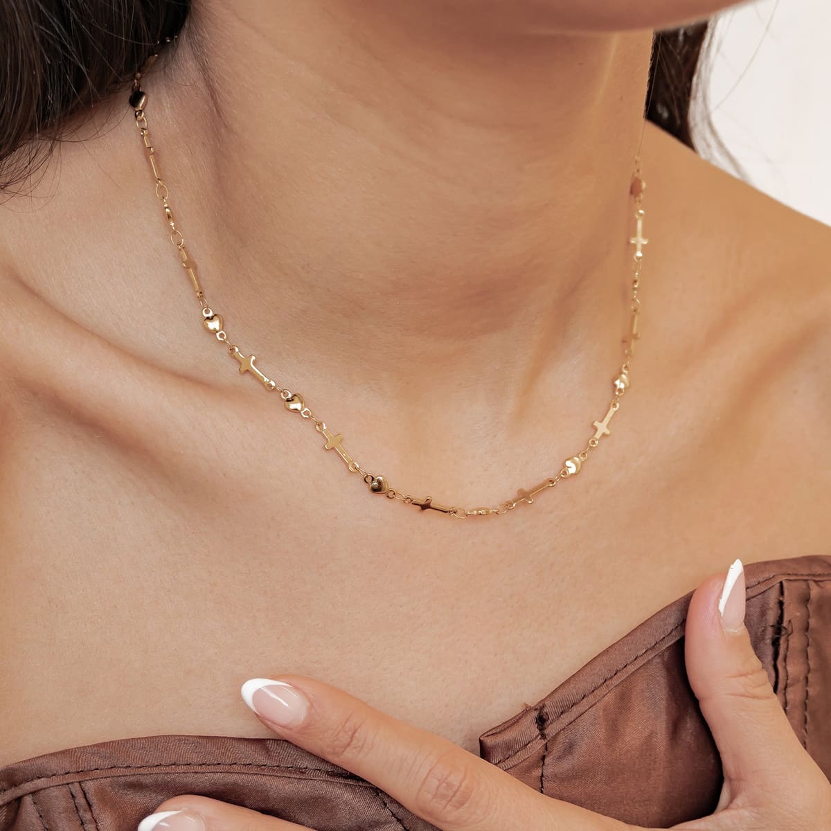 Heart & Cross Chain Necklace Waterproof