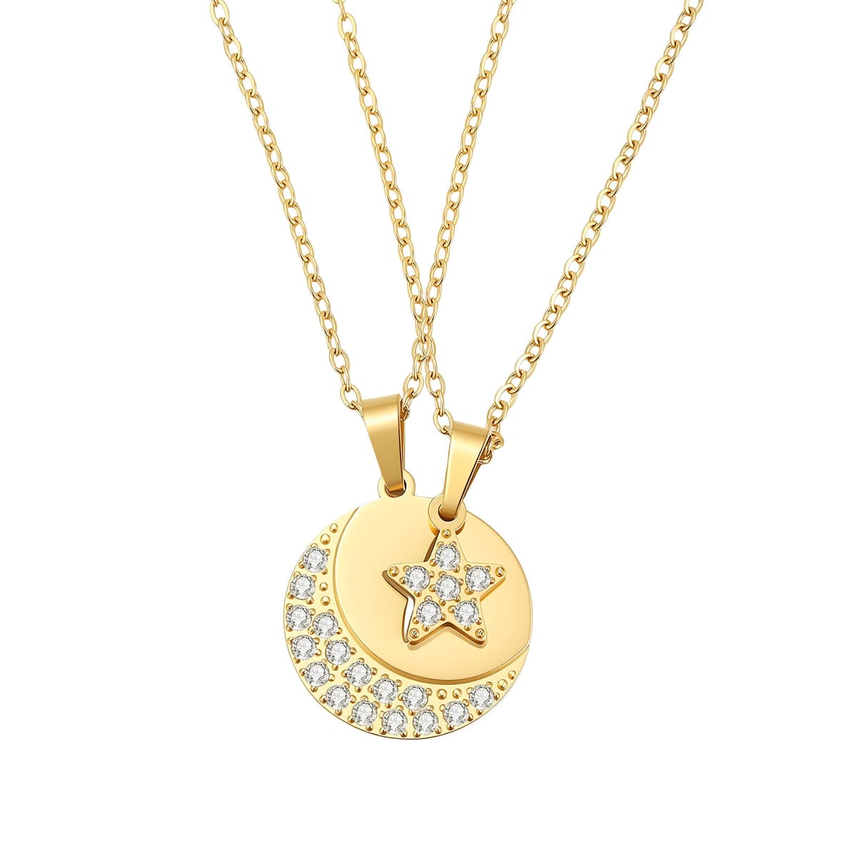 Interlocking Star & Moon Necklace Set Waterproof